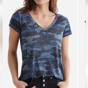 Lucky Brand Blue Camo Burnout V-Neck Tee Size XL